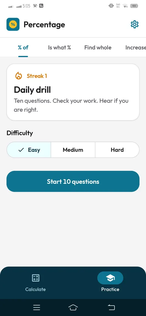 Practice lobby with Easy, Medium, and Hard drills
